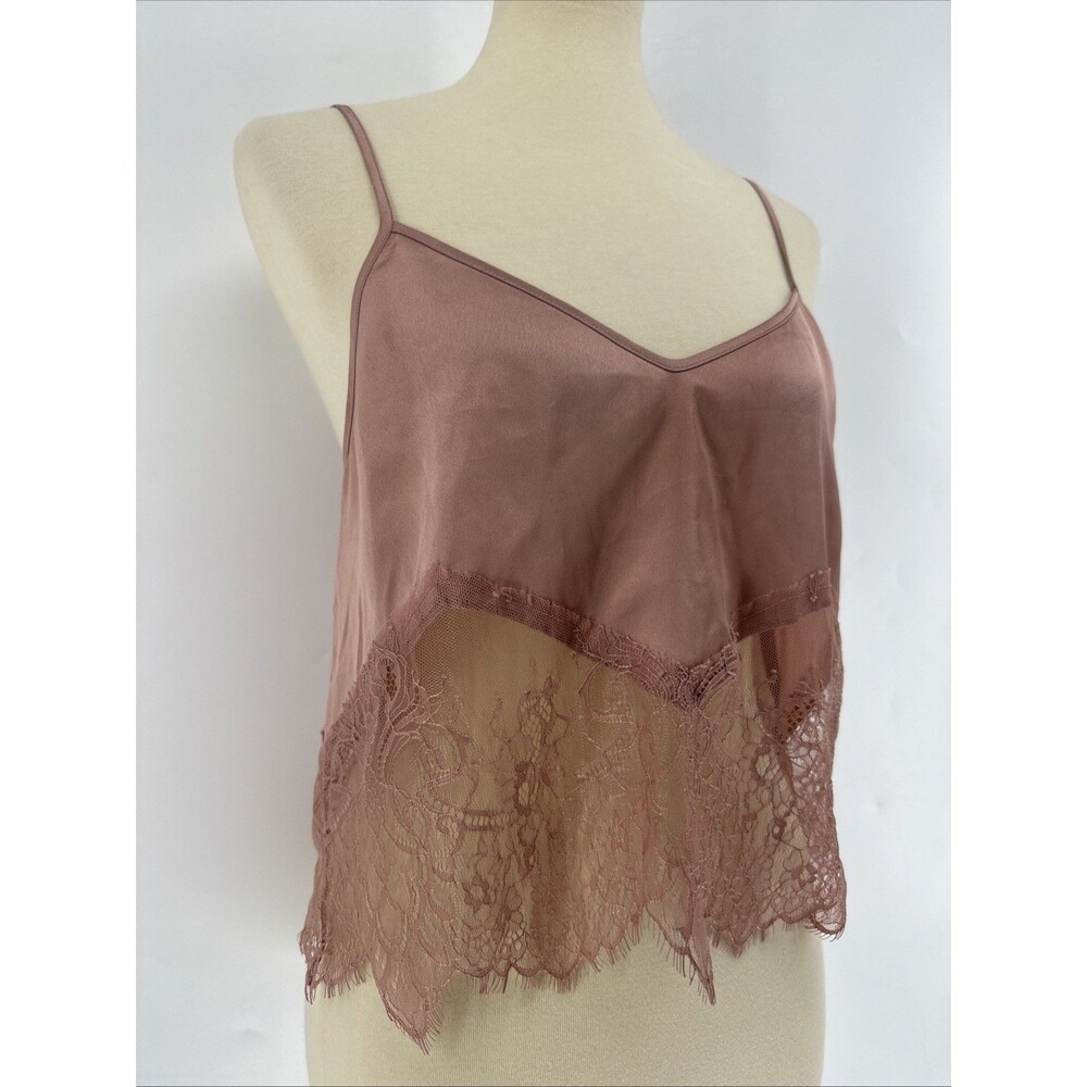 WAYF Satin Sleeveless Blouse Lace Trim